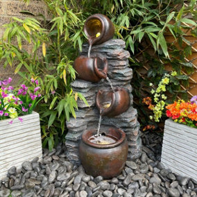 Mini 4 Pots on Stone Traditional Mains Plugin Powered Water Feature