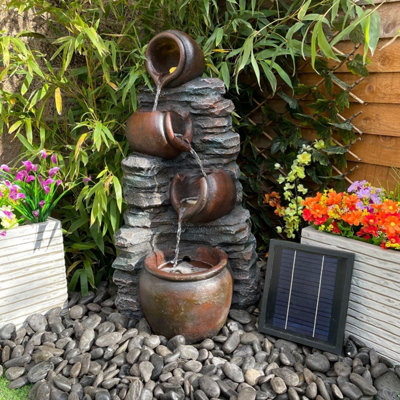 Mini 4 Pots on Stone Traditional Solar Water Feature