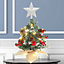 Mini Artificial Christmas Tree Pine Cones Berries Tabletop Christmas Decoration Xmas Ornament with LED Light