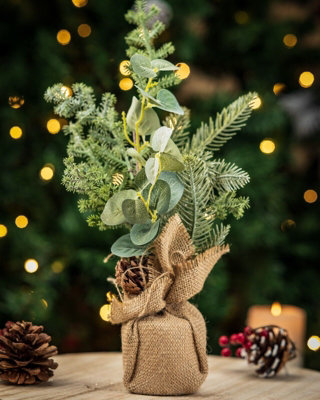 Mini Artificial Christmas Tree with Pinecones