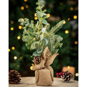 Mini Artificial Christmas Tree with Pinecones