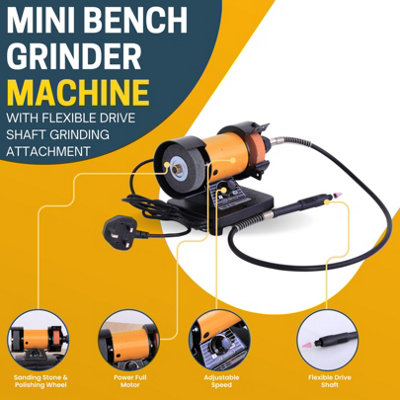 Mini Bench Grinder (15x21x12cm) - Flexible Drive Shaft Grinding Attachment for Precise Work - Multi-Tool Polisher Sander Sharpener