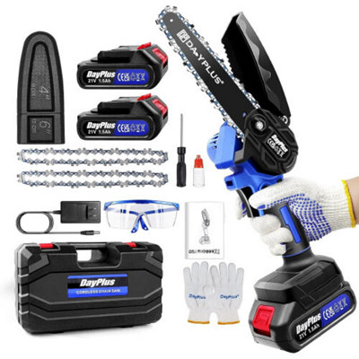 Mini Chainsaw 6 Inch Cordless Electric Chainsaw with 2 Battery and ...