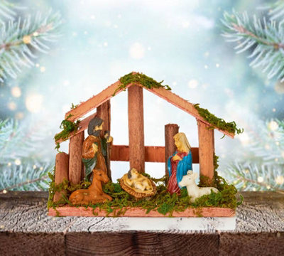 Mini Christmas Nativity Scene 6 Piece Ornament Decoration 15cm