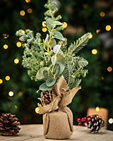 Mini Christmas Tree with Pinecones in Jute Bag