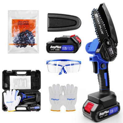 Mini Cordless Chainsaw 6 Inch, Brushless with 2 Batteries 1500mAh & 2 Chains, Handheld Electric Chainsaw
