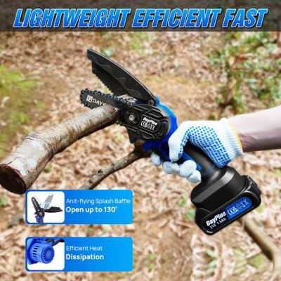 Mini Cordless Chainsaw 6 Inch, Brushless with 2 Batteries 1500mAh & 2 ...