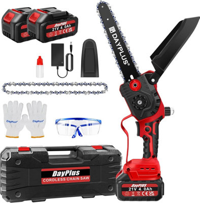 Mini Cordless Chainsaw 8 Inch, Cordless Brushless with 2 Batteries 4000mAH& 2 Chains, Handheld Electric Chainsaw