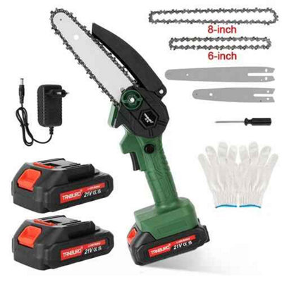 Mini cordless chainsaw 8-inch electric wood cutter with 2 batteries
