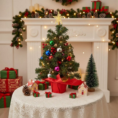 Mini Desktop Christmas Tree with Fairy Lights, 10cm Dia x 57cm H