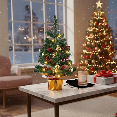 Mini Desktop Christmas Tree with Fairy Lights, 30cm W x 53cm H
