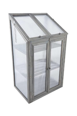 Mini Double Door Wooden Greenhouse With Transparent Poly-carbonate Glazing - Grey