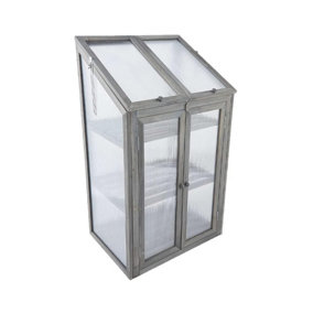 Mini Double Door Wooden Greenhouse With Transparent Poly-carbonate Glazing - Grey