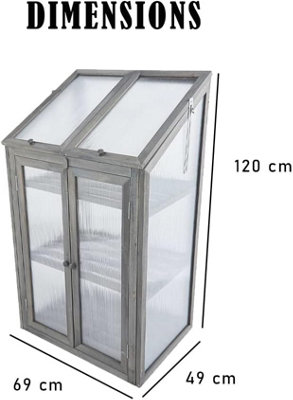Mini Double Door Wooden Greenhouse With Transparent Poly-carbonate Glazing - Grey