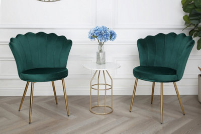 Mini Flora - Pair of Dining Chairs - Velvet Upholstery with Floral Design (Green)