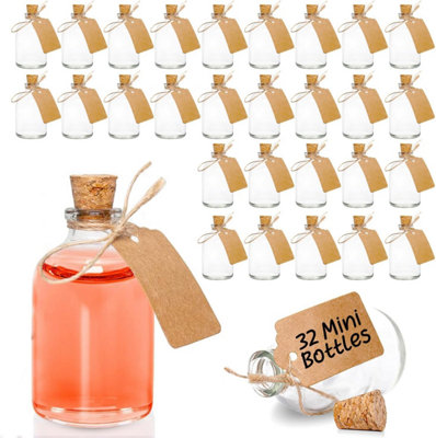 Mini Glass Bottle with Cork Stopper 50ml for Storage, Wedding Favours, & Crafts Pack of 32