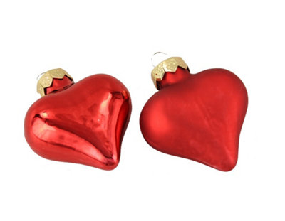 Mini Glass Heart Christmas Baubles Christmas Red Pack Of 12 4.5cm Tree Decor