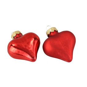 Mini Glass Heart Christmas Baubles Christmas Red Pack Of 12 4.5cm Tree Decor