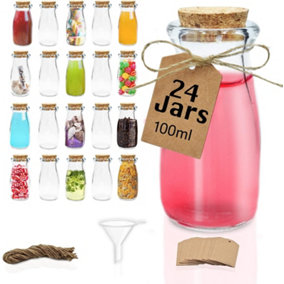 Mini Glass Jars (100ml or 3.4oz) Glass Bottles with Cork Lids (Set of 24)