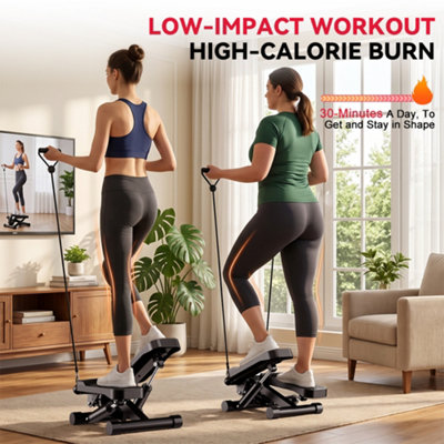COSTWAY Mini Stepper Machine With Resistance Bands - Under Desk Stepper, LCD Monitor, Adjustable