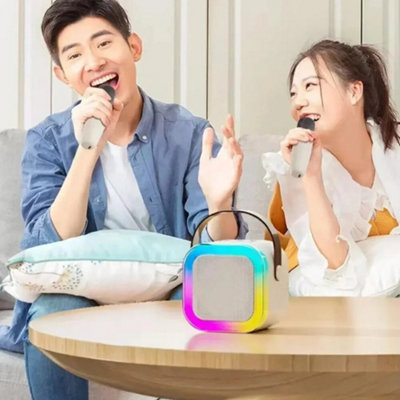 Mini Karaoke Machine Kids with 2 Microphone Portable Bluetooth Speaker ...