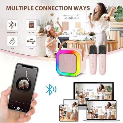 Mini Karaoke Machine Kids with 2 Microphone Portable Bluetooth Speaker ...