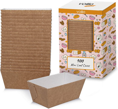 Mini Loaf Cake Cases - 100 Disposable Brown Paper Liners for Baking ...