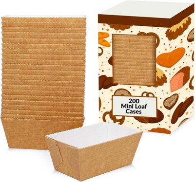 Mini Loaf Cake Cases 200 Pack Disposable Brown Paper Liners for Baking Cakes Bread Muffins Oven
