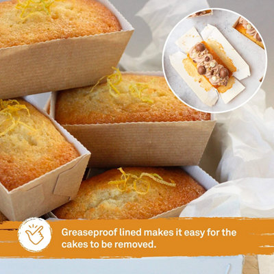 Mini Loaf Cake Cases 25 Paper Brown Loaf Moulds Bread Baking Greaseproof Lined (100 Pack)