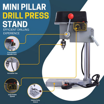 Mini Pillar Drill Press Stand (23x40x17cm) - 340 W with Adjustable Variable Speed Switch 16000 r/min - 220 V Handle Lock Drilling