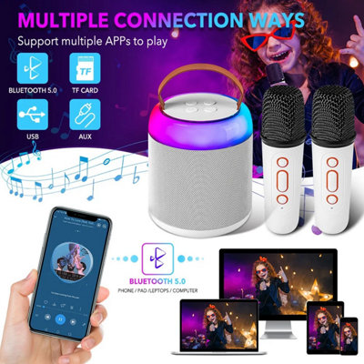 Mini Portable Karaoke Machine, Bluetooth Speaker with 2 x Wireless ...