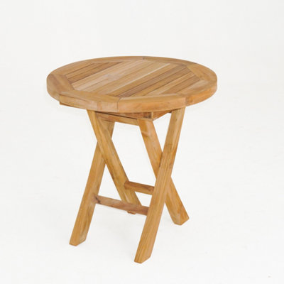 Mini Round Folding Teak Side Table DIY at B&Q