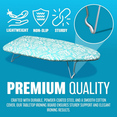 Mini Tabletop Ironing Board With Folding Legs - Extra Wide, Portable For Sewing, Crafts, Dorms, Travel (Flower Pattern)