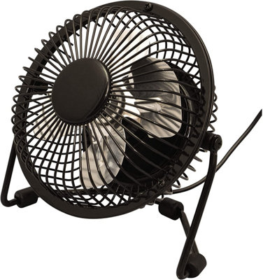 Mini USB Powered Desk Fan - Portable Home, Office or Car Black Metal Fan with Adjustable Angle & Speed - 14.8 x 8.2 x 15.3cm