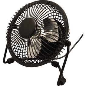 Mini USB Powered Desk Fan - Portable Home, Office or Car Black Metal Fan with Adjustable Angle & Speed - 14.8 x 8.2 x 15.3cm