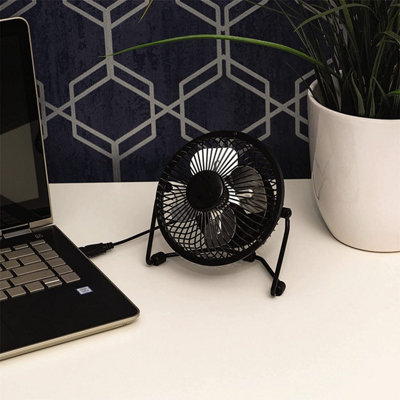 Mini USB Powered Desk Fan - Portable Home, Office or Car Black Metal Fan with Adjustable Angle & Speed - 14.8 x 8.2 x 15.3cm