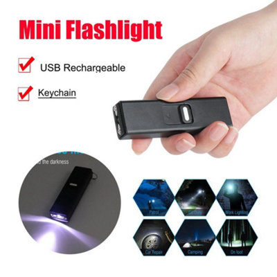 Mini USB Rechargeable LED Torch Keychain Light Black