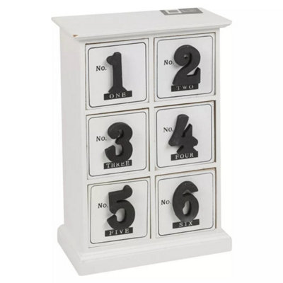 Mini Vintage Wooden 6 Drawer Cabinet With Numbers
