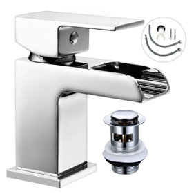 Mini Waterfall Cloakroom Basin Mixer Tap Chrome Sink Mono Bathroom + Waste + Fix