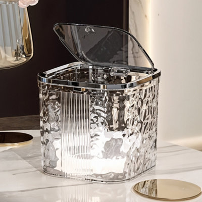 Mini White Tabletop Trash Bin with Pop-Up Lid