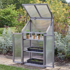Mini Wooden Gro-Zone Greenhouse with 3 Shelves - Germinate Seeds, Propagate Plants & Grow Exotic Fruit & Veg - H100 x W57 x D41cm