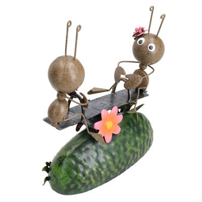 Miniature Life Metal Ant Couple on Seesaw Garden Gift Ornament 6x15x15cm