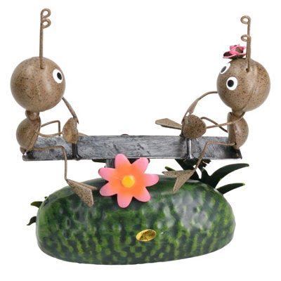 Miniature Life Metal Ant Couple on Seesaw Garden Gift Ornament 6x15x15cm