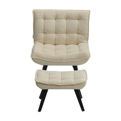Minimal Comfy Chair with Footstool Set for Living Room Beige | DIY 