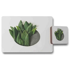 Minimal Green Leaves Placemat & Coaster Set / Default Title