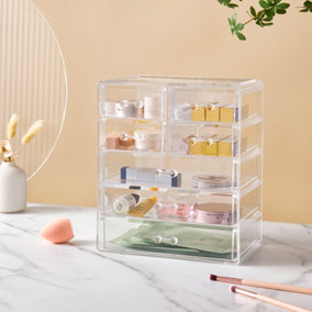 Minimalist 7-Drawer Transparent Plastic Makeup Organizer Box with Large Storage Space