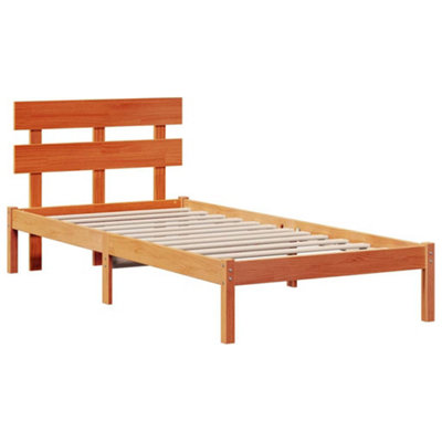 Minimalist Bed Frame with Headboard Wax Brown 90x190 cm Solid Wood Pine