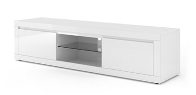 Minimalist BELLO BIANCO TV Cabinet in White Matt with Gloss Accents - 430mm x 450mm x 1800mm