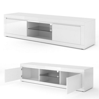 Minimalist BELLO BIANCO TV Cabinet in White Matt with Gloss Accents - 430mm x 450mm x 1800mm