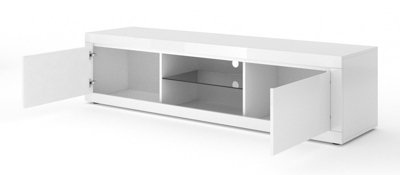Minimalist BELLO BIANCO TV Cabinet in White Matt with Gloss Accents - 430mm x 450mm x 1800mm